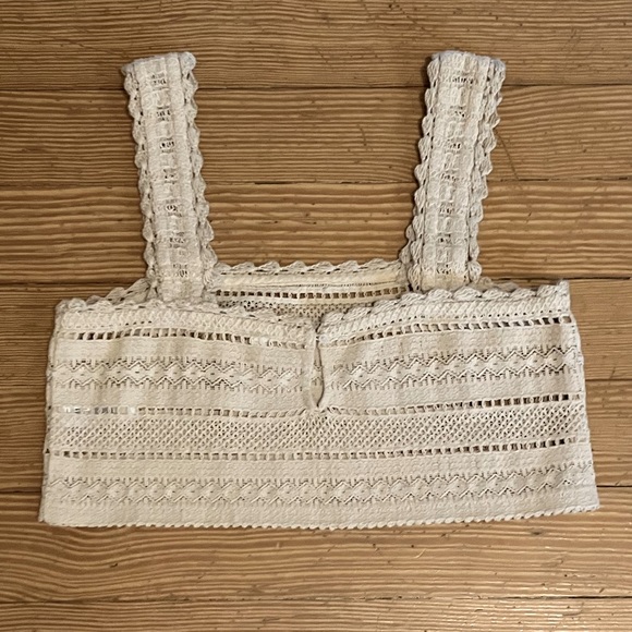 Aerie Cotton Crochet Crop Top in Sand Sz XS - Picture 3 of 8